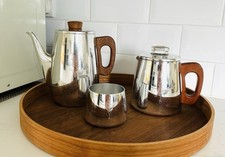Vintage 1960s Mid Century Sona Coffee Pot, Tea Pot & Sugar Bowl. Teak Handles