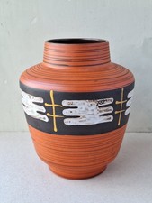 Midcentury Modern Austria 1236-23 Ceramic Vase Vintage Retro Striped Orange Vase
