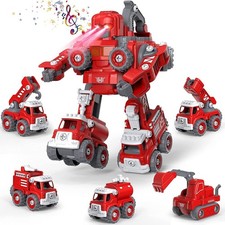 Transforming Robot Toy Set of 5 in 1 Fire Trucks - Red - Transformers DIY