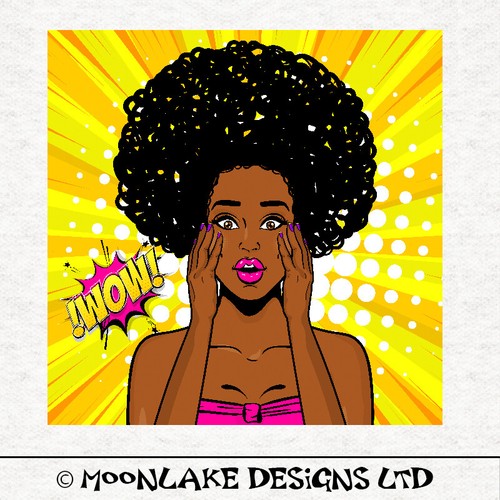 Pop art wow afro lady - lady, fabric
