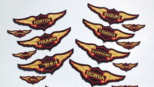 1970s STYLE MOTORCYCLE WINGS - PATCHES - 12 MAKES - 3 SIZES - 250/300mm & 110mm