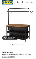 IKEA Vadholma Kitchen Island with Butcher‑Block Oak Top & Shelf Rack Black Frame