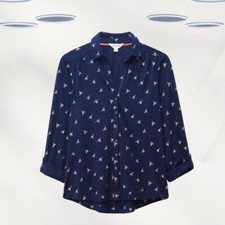 Ex White Stuff Women's Long Sleeve Printed Jersey Shirt in Navy (RRP £45)