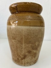 Antique Brown  Beige Glazed Stoneware  Jar Vintage Rustic Farmhouse French Decor