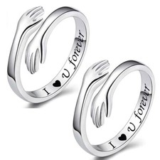 925 Sterling Silver Love Hug Ring Band Open Finger Adjustable Womens Jewelry UK