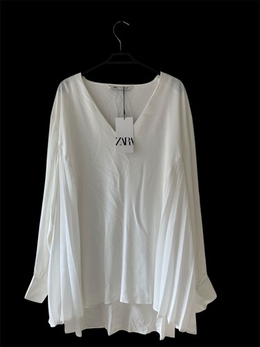 Zara white blouse tunic pleats - white,