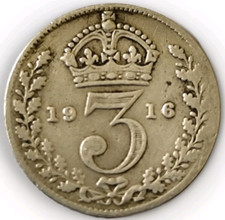 1916 GEORGE V SILVER THREE PENCES 3D £6.95 (CR788)
