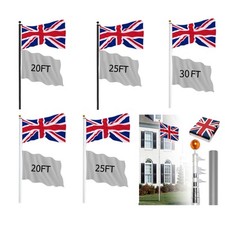 UK Aluminium Sectional Flagpole Kit Outdoor Garden Telescopic Flag Pole+Flag UK