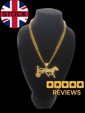 Gold Plated  Curb Chain Horse Trotter Trotting Horse Pendant Bling Romany Gypsy 
