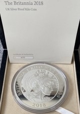 2018 Britannia 1kg Royal Mint Silver Proof Kilo Coin In Box With COA Number 035