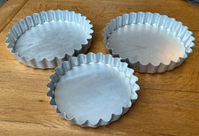 3 Deep Fluted Flan Tins with Removable Bases  (2 x 10in, 1 x 8in) Excellent