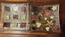 Two Jo Downs Cornwall Handmade Curved Square Glass Dishes Plates Art Bowls