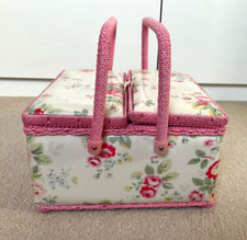 Cath Kidston Pink Floral Double Handled Square Sewing Box