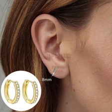 925 Sterling Silver Crystal Gold Rose Gold Very Small Tiny Huggie Hoop Earrings