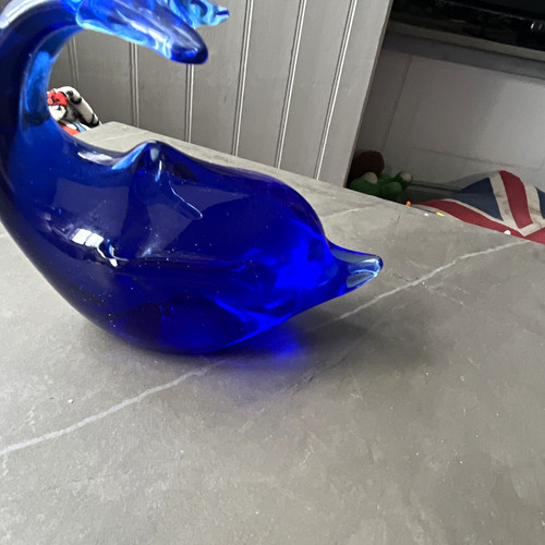 Blue art glass - art, dolphin