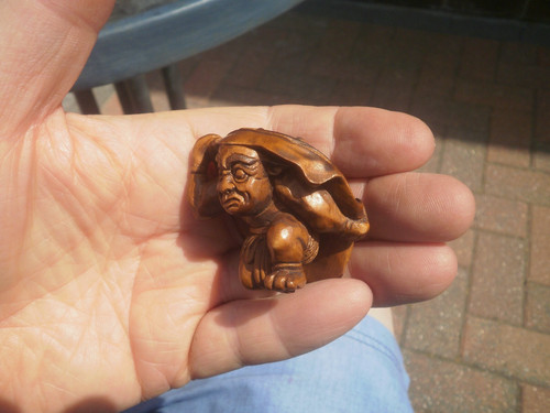 Hand carved wood netsuke - netsuke, oni