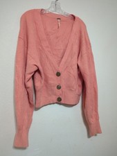 Free People Cardigan Sweater M Ribbed Coral With Button Detail Womens 