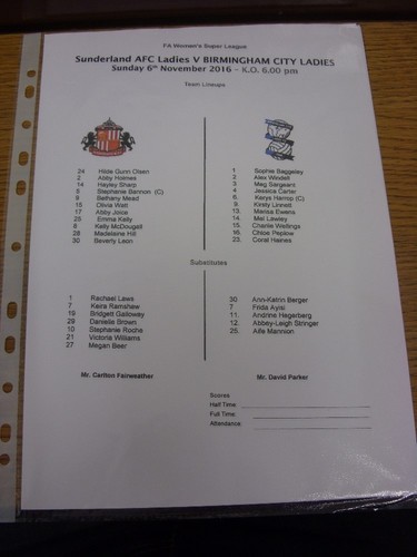 2016 colour teamsheet - 06/11/2016,