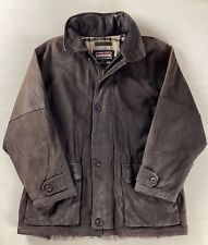 Chevignon Leather Field Coat Calfskin Nubuck Blanket Lined Brown Size XL