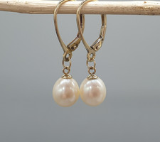 9ct yellow gold pearl earrings - yellow,