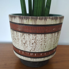 Vintage Mid Century Studio Pottery Cream Brown Plant Pot Holder 60s 70s