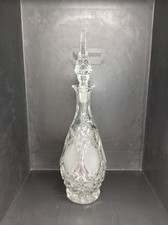 Vintage Cut Glass Crystal Decanter with Stopper Oval Panel Design 15.5" Tall