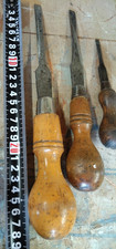 3 x Vintage Wooden Handled Flat Head Screwdrivers.