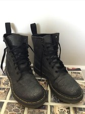 DR MARTENS DOC’S DOC MARTENS Classic Black Gunmetal Glitter Lace Up  Ankle Boots