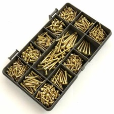 440 ASSORTED SOLID BRASS 2g 3g 4g 6g SLOTTED ROUND DOME HEAD WOOD SCREWS KIT