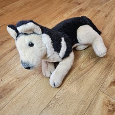 Russ Berrie King Alsatian Dog Soft Toy Plush Puppy Pup Black Brown Lying Down 