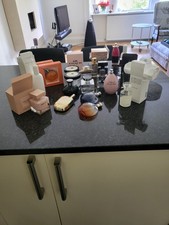 18 EMPTY PERFUME BOTTLES (5 IN BOXES)+ 2BODY CREAM JARS + 2EMPTY PERFUME  BOXES