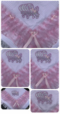 ROMANY BABY SHAWL - PINK/ BLUE/ WHITE LACE/RIBBON WITH GYPSY WAGON DESIGN