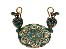 HB Quaregnon Belgium Decorative Ceramic Vase And Plate Set Hand Painted Preowned