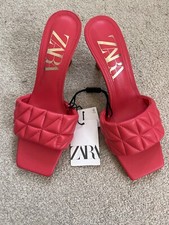 Zara Hot Pink Mules Small Heal, Square Toe – Size 4 37 BRAND NEW with Tags