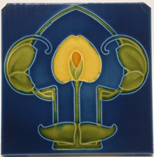 Art Nouveau Fireplace Tile Blue Floral Majolica Godwin & Hewitt C1905 AE3