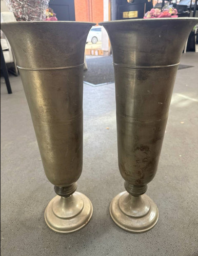 Pair large metal floor vases - pair,