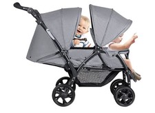 Double Seat Baby Stroller, Folding Infant Pushchair with Adjustable Handlebar