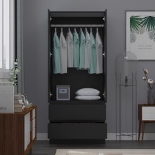 Combination Modern Scandinavian Style Wardrobe 2 Doors 2 Deep Drawers Matt Black