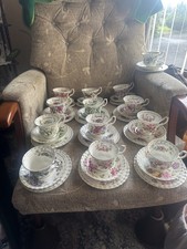Full Set 12 + 1 Royal Albert Flower of the Month Trios Tea Cups Saucers & Plates