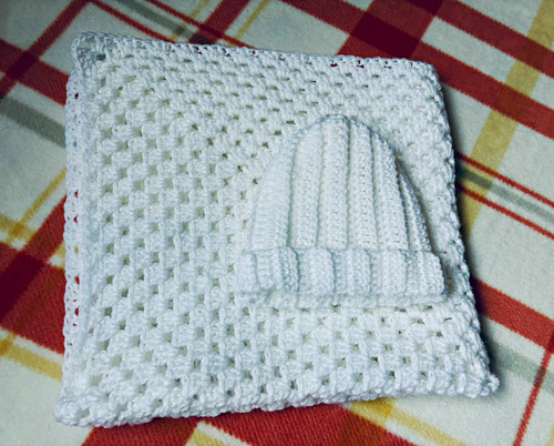 White knitted baby blanket - knitted,