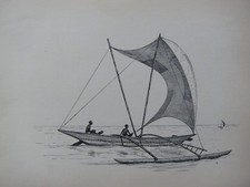 1936 SAILING SHIP PRINT ~ AN OUTRIGGER CANOE FROM CEYLON 