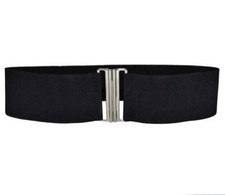 BLACK ELASTIC STRETCH CHROME CINCH BUCKLE NURSE BELT 6cm WIDE Sizes S M L XL