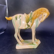 Vtg Chinese Tang Dynasty Sancai Style War Horse Glazed Ceramic Figurine 5.25"