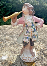 Antique Vintage Capodimonte Porcelain Seated Monkey Band With French Horn