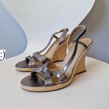 faith wedge leather sandals uk 6 metallic silver glam summer holiday boho y2k