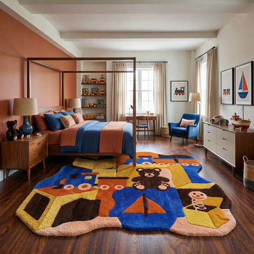 Handmade modern kids rug - handmade, wool