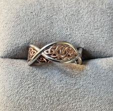 Clogau Welsh Royalty silver & rose gold Celtic Weave ring size P