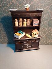 Dolls house 1/12th scale dark wood effect dresser with food accessories