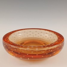 Whitefriars #9099 Golden Amber Glass Controlled Bubble 4.75" Bowl
