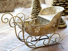 Christmas Sleigh, Xmas Room Decoration, Festive Antique Brass Gold Sleigh